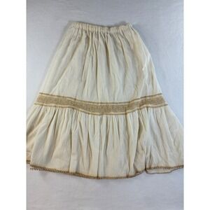 Greek Cotton Prarie Midi Skirt Festival Boho Chic Crochet Lace Trim - L Cream
